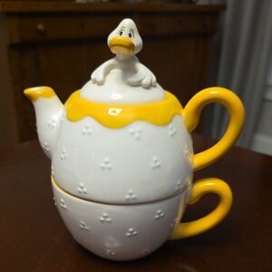 GANZ Duck Teapot and Cup Set with Yellow Accents